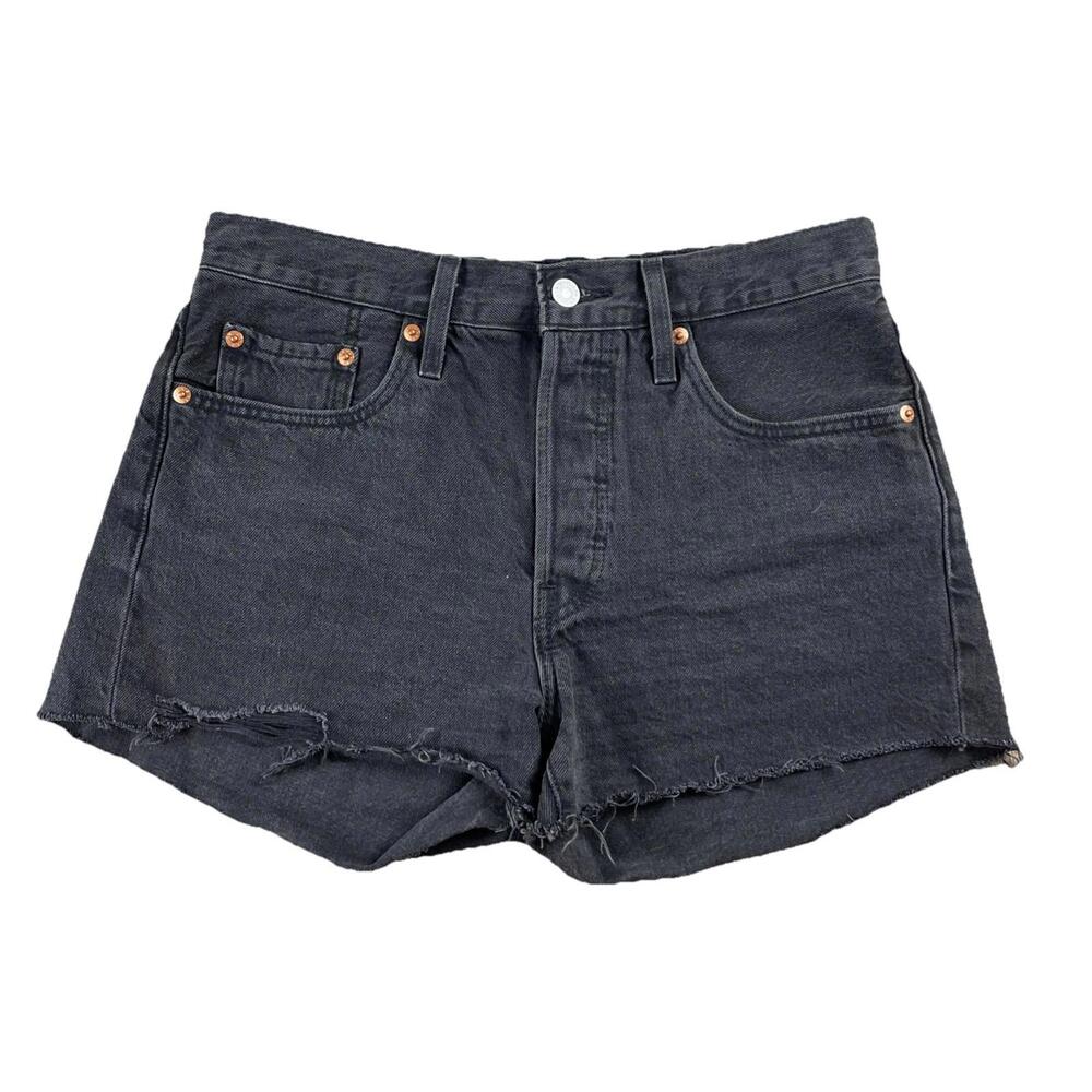 Leviās 501 Cutoff Jean Shorts Black Button Fly Women's W27 ( 30 X 3ā Inseam ) - Picture 1 of 16